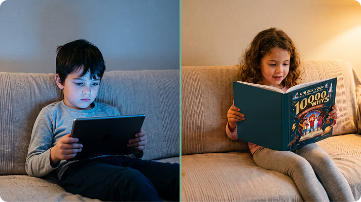 10,000 Whys Kids' Encyclopedia — comic-style illustration spread